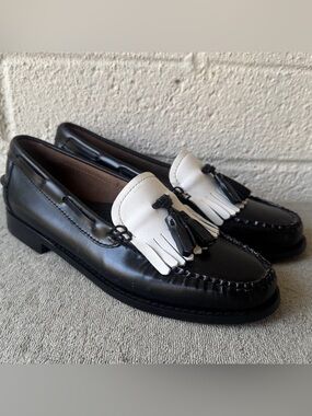 G.H. Bass Womens Esther Weejuns® Black & White Leather  Tassel Loafer Sz 7.5